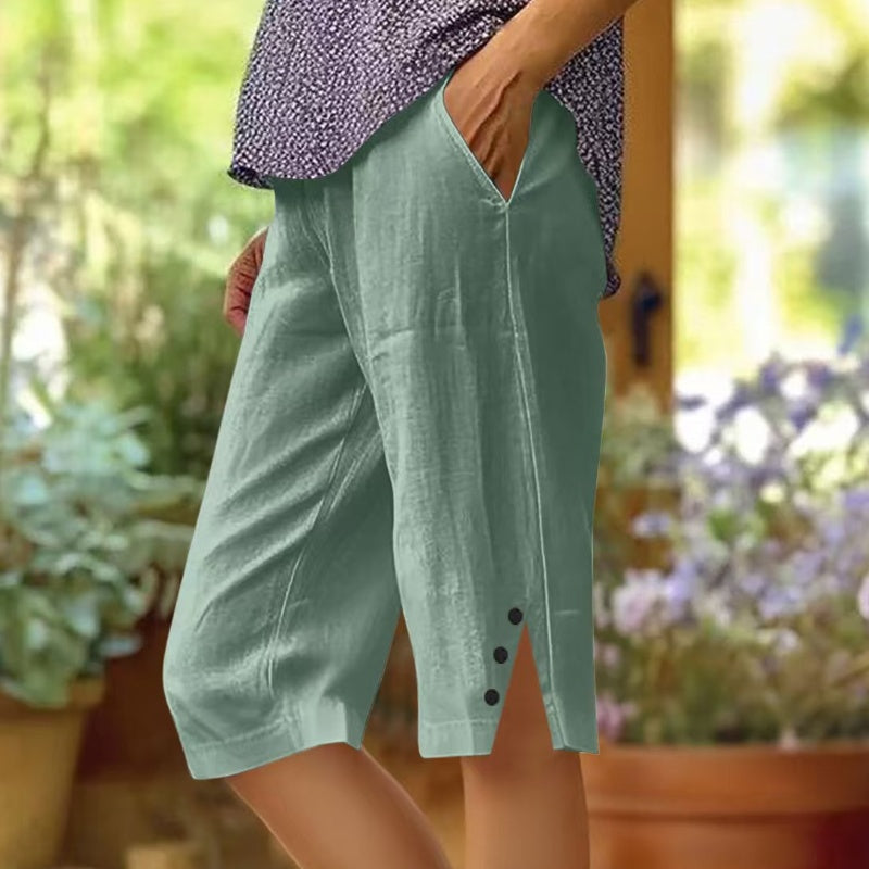 🌸Dames casual effen capribroek met zakken