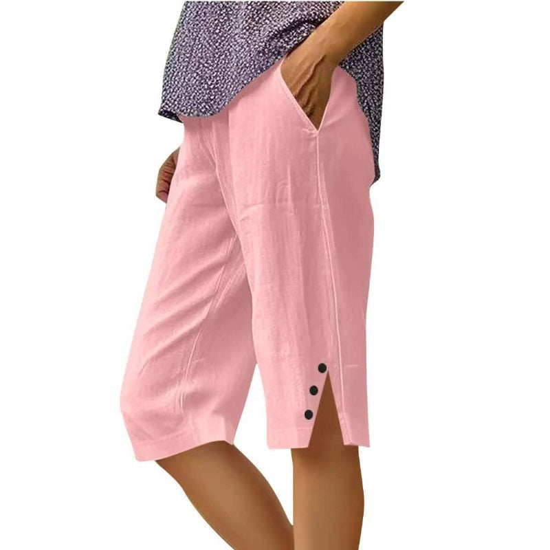 🌸Dames casual effen capribroek met zakken