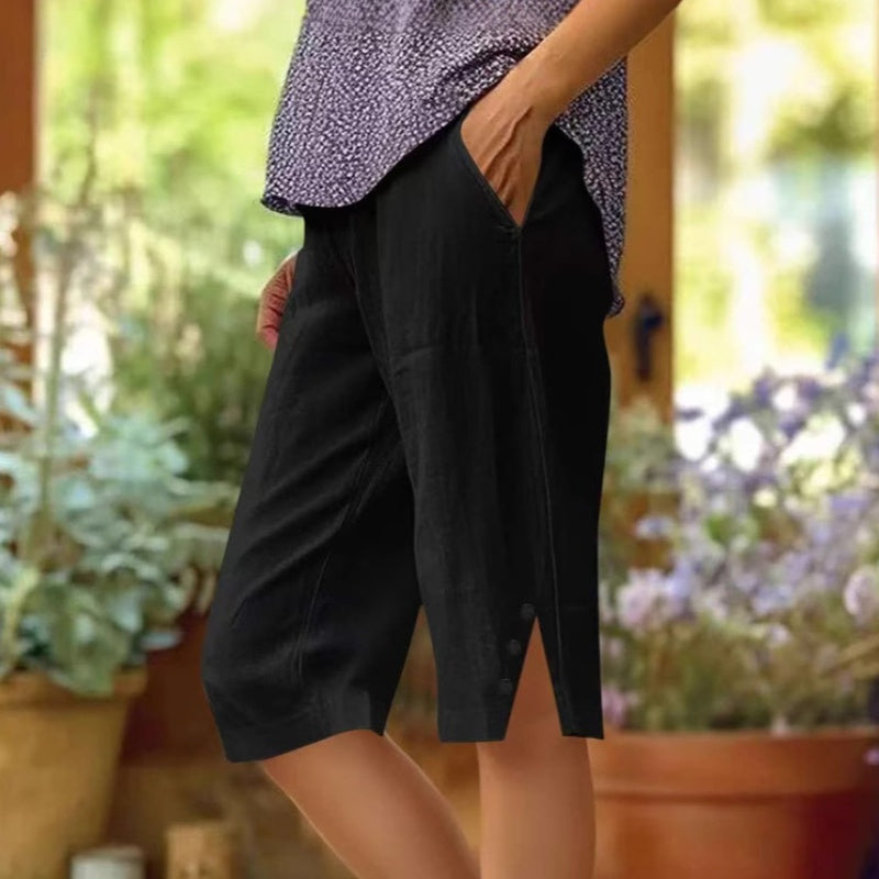 🌸Dames casual effen capribroek met zakken