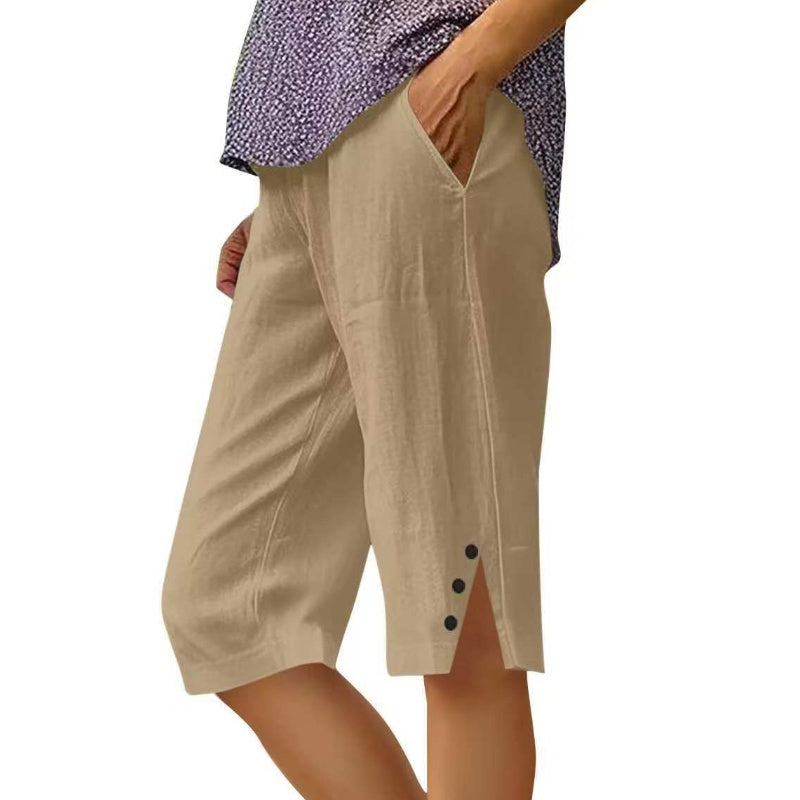 🌸Dames casual effen capribroek met zakken