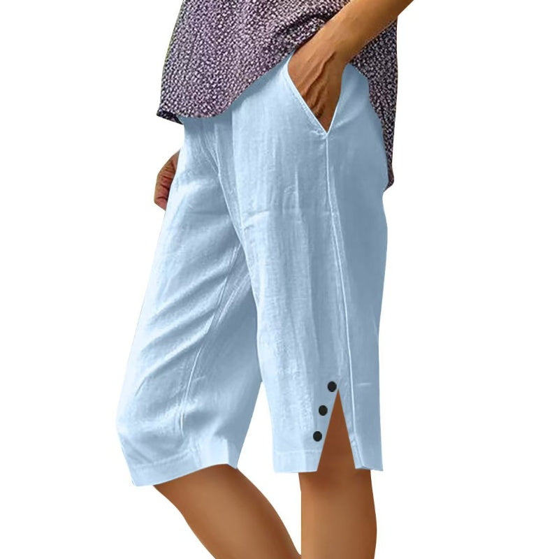 🌸Dames casual effen capribroek met zakken