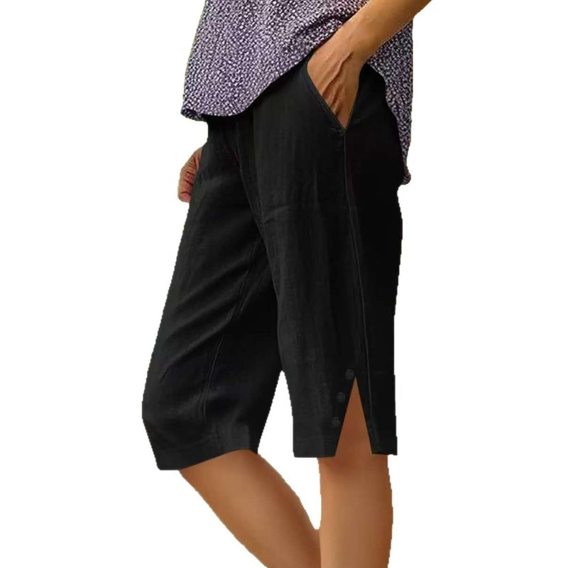 🌸Dames casual effen capribroek met zakken