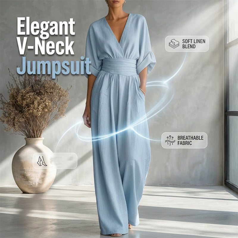 🔥50% KORTING✨Dames V-hals jumpsuit Kwalitatieve mengstof slank passend voor alle momenten
