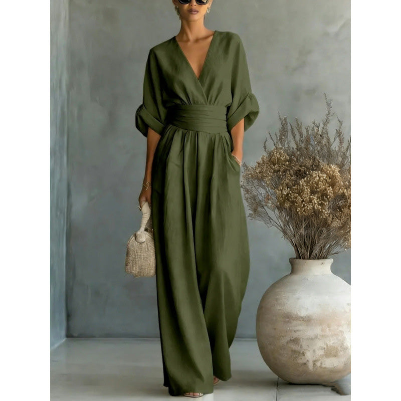 🔥50% KORTING✨Dames V-hals jumpsuit Kwalitatieve mengstof slank passend voor alle momenten
