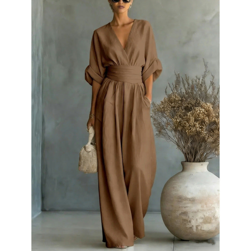 🔥50% KORTING✨Dames V-hals jumpsuit Kwalitatieve mengstof slank passend voor alle momenten