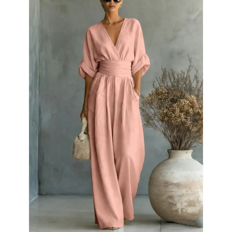 🔥50% KORTING✨Dames V-hals jumpsuit Kwalitatieve mengstof slank passend voor alle momenten