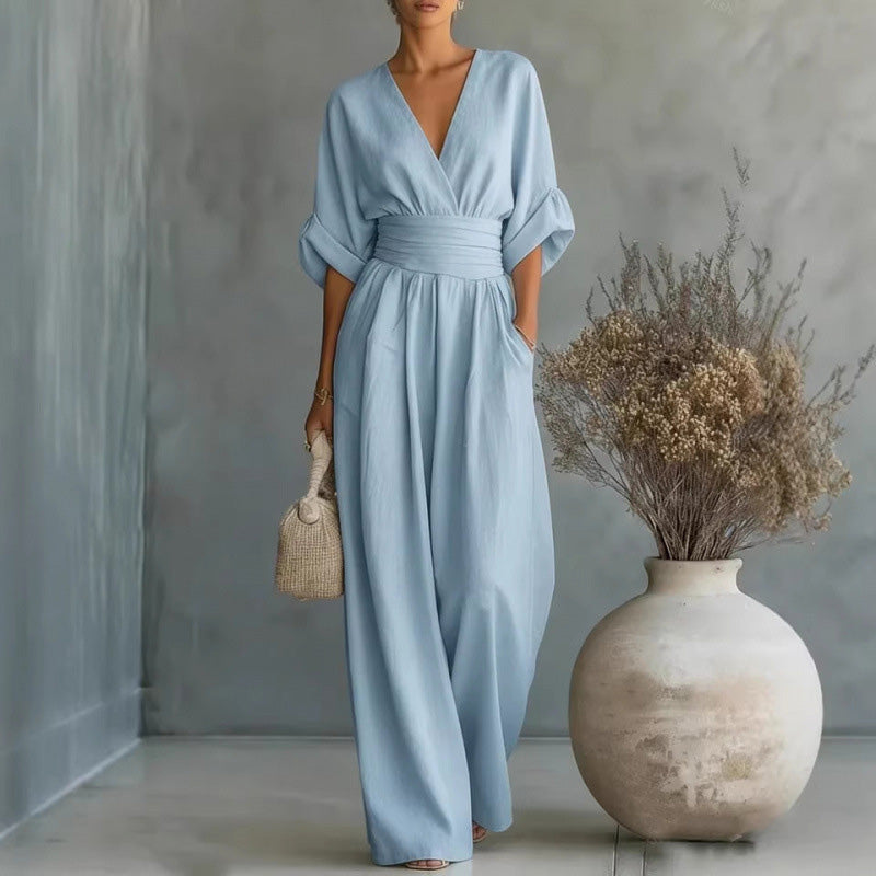 🔥50% KORTING✨Dames V-hals jumpsuit Kwalitatieve mengstof slank passend voor alle momenten