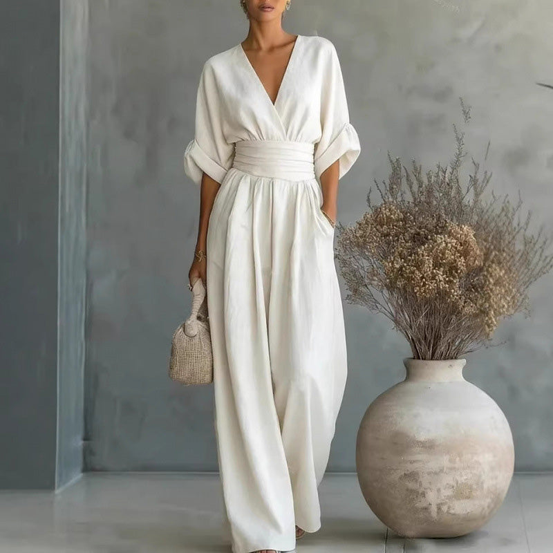 🔥50% KORTING✨Dames V-hals jumpsuit Kwalitatieve mengstof slank passend voor alle momenten