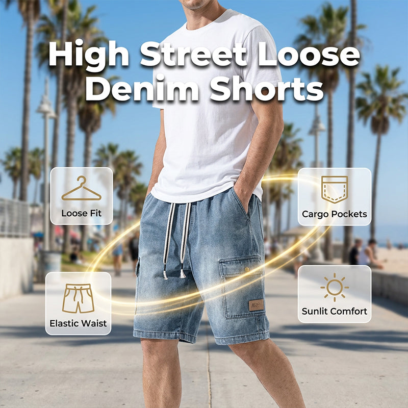 Losse Heren Denim Shorts in High-Streetstijl