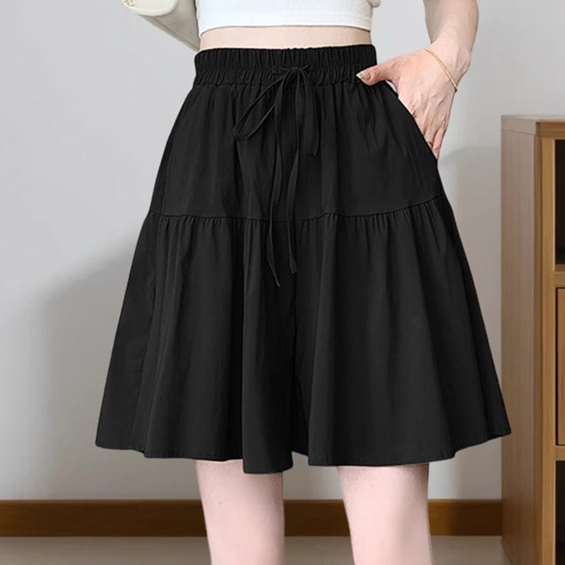 👗NU 50% KORTING🌸Hoge taille wijde pijp skort met gerimpelde randen – Verstelbare pasvorm & flatteuze A-lijn🎀