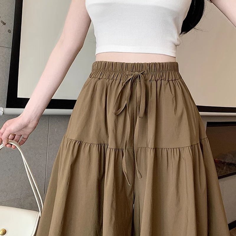 👗NU 50% KORTING🌸Hoge taille wijde pijp skort met gerimpelde randen – Verstelbare pasvorm & flatteuze A-lijn🎀