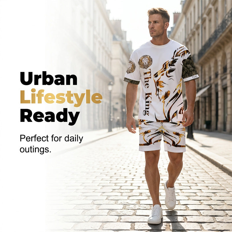 Heren casual top en shorts 2-delige set
