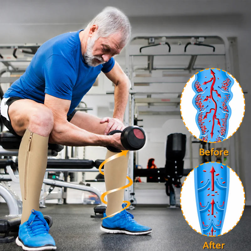 ❄️Zomerfresh 50% Korting!🔥Kniehoge Compressiekousen met Rits – Ademend Sport Steunkousen voor Hardlopen, Reizen, Werk & Lang Staan