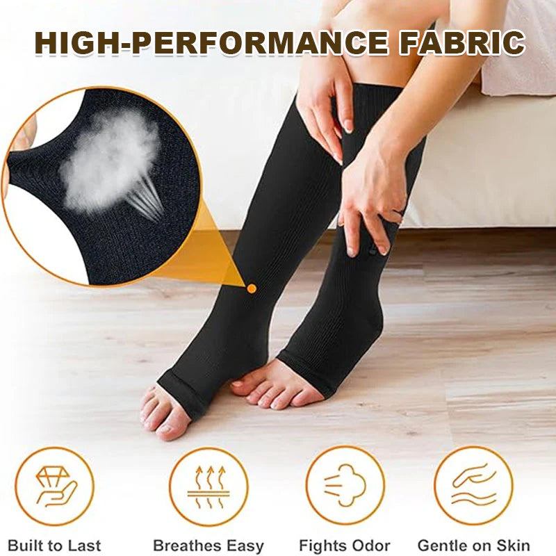 ❄️Zomerfresh 50% Korting!🔥Kniehoge Compressiekousen met Rits – Ademend Sport Steunkousen voor Hardlopen, Reizen, Werk & Lang Staan