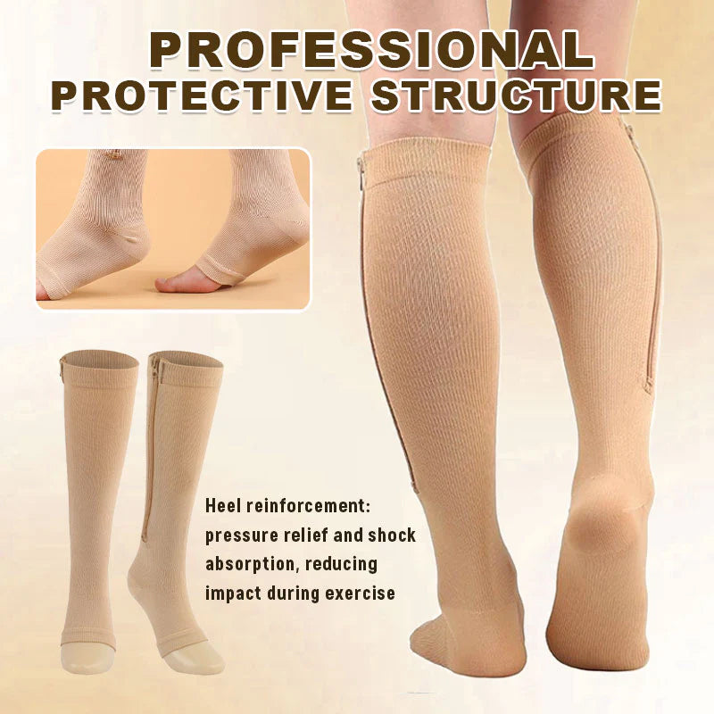 ❄️Zomerfresh 50% Korting!🔥Kniehoge Compressiekousen met Rits – Ademend Sport Steunkousen voor Hardlopen, Reizen, Werk & Lang Staan