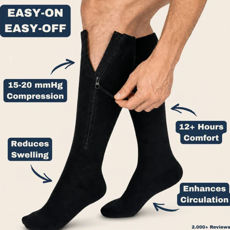 ❄️Zomerfresh 50% Korting!🔥Kniehoge Compressiekousen met Rits – Ademend Sport Steunkousen voor Hardlopen, Reizen, Werk & Lang Staan