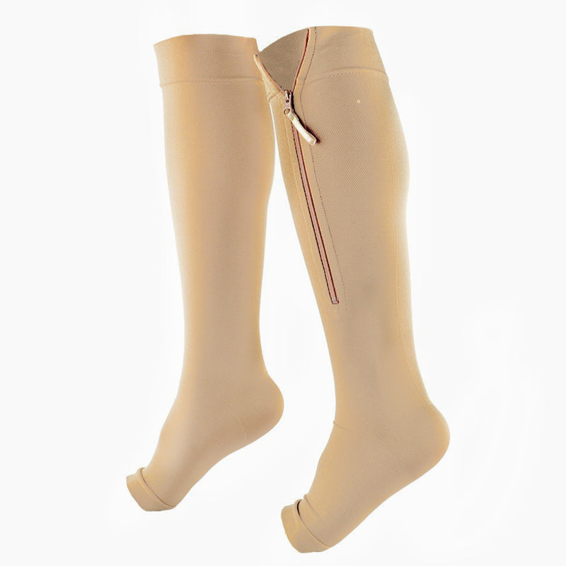 ❄️Zomerfresh 50% Korting!🔥Kniehoge Compressiekousen met Rits – Ademend Sport Steunkousen voor Hardlopen, Reizen, Werk & Lang Staan