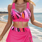 Dames V-hals trekkoord bedrukte driedelige badpak