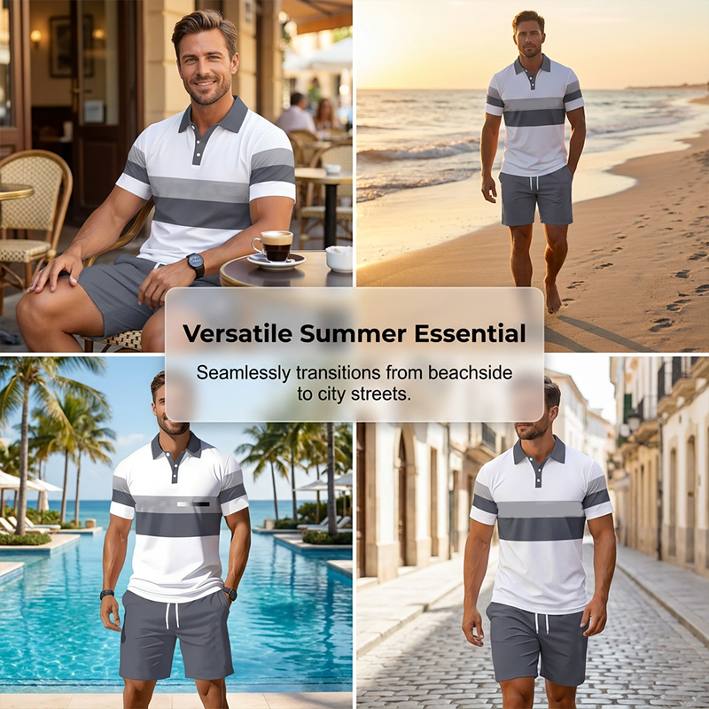 ⏳Tijdelijke aanbieding⏰Tweedelige set voor heren: shirt en korte broek