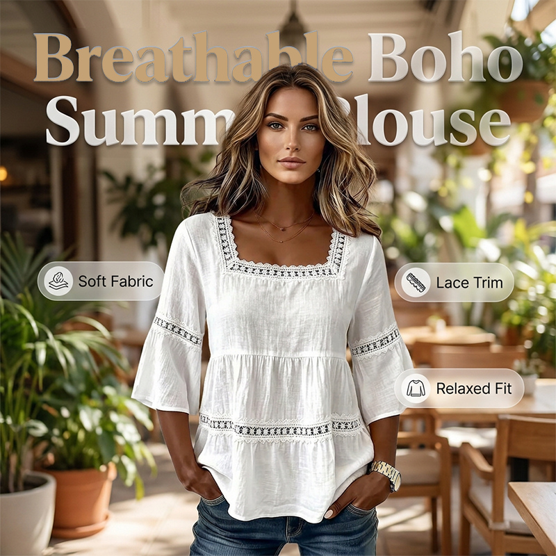 Elegante Zomerblouse met Vierkante Hals