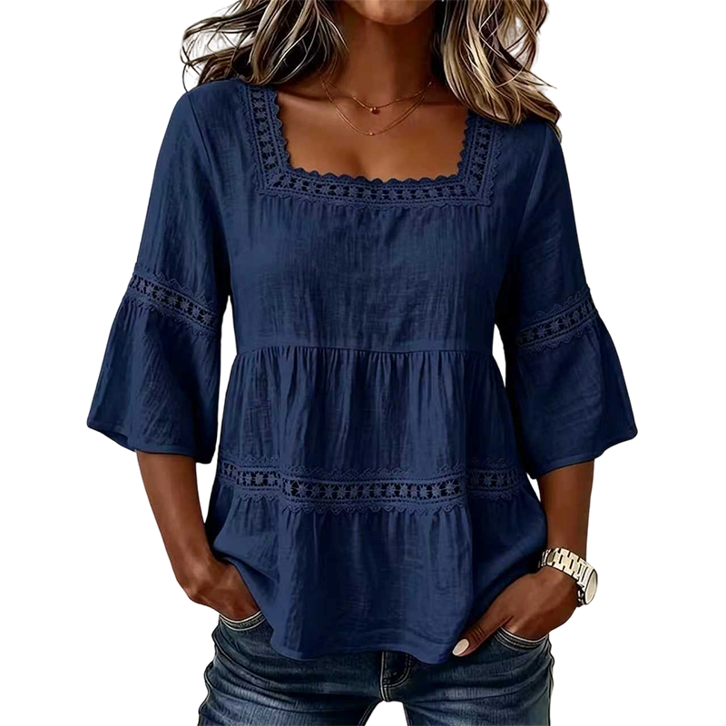 Elegante Zomerblouse met Vierkante Hals