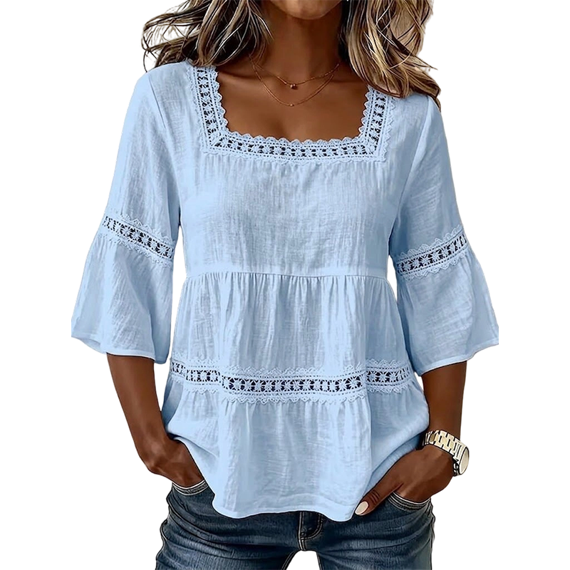 Elegante Zomerblouse met Vierkante Hals
