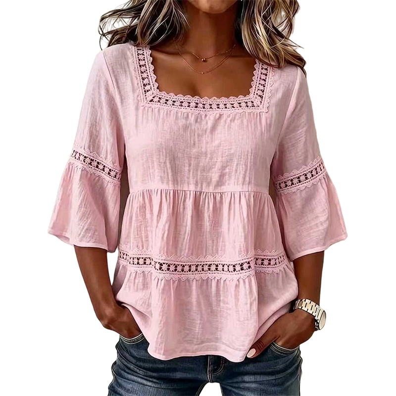 Elegante Zomerblouse met Vierkante Hals