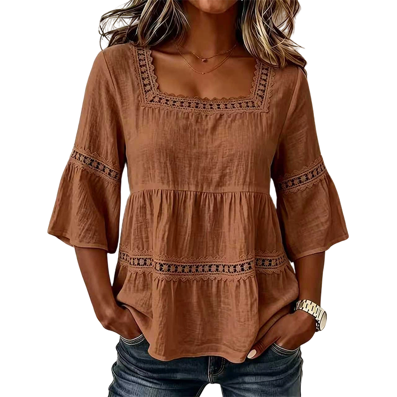 Elegante Zomerblouse met Vierkante Hals