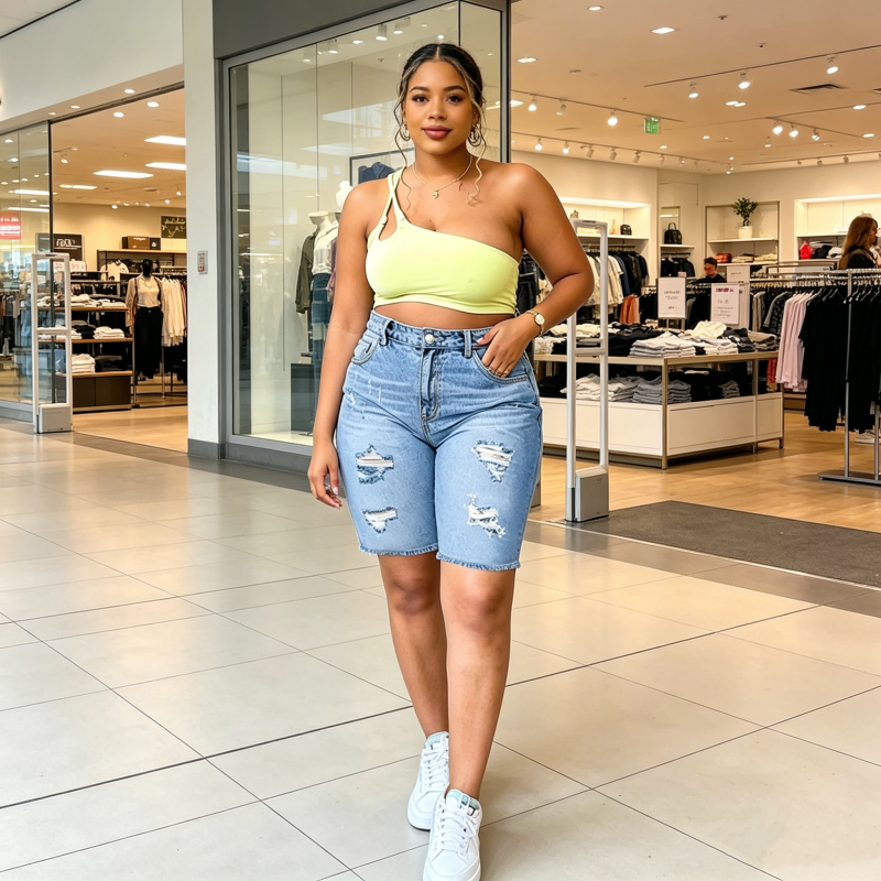 Dames Denim Shorts met Trendy Versleten Look in Grote Maten