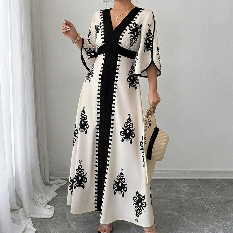 🔥50K+ VERKOCHT HALVE PRIJS💙V-hals maxi jurk etnische print hoge taille S-5XL