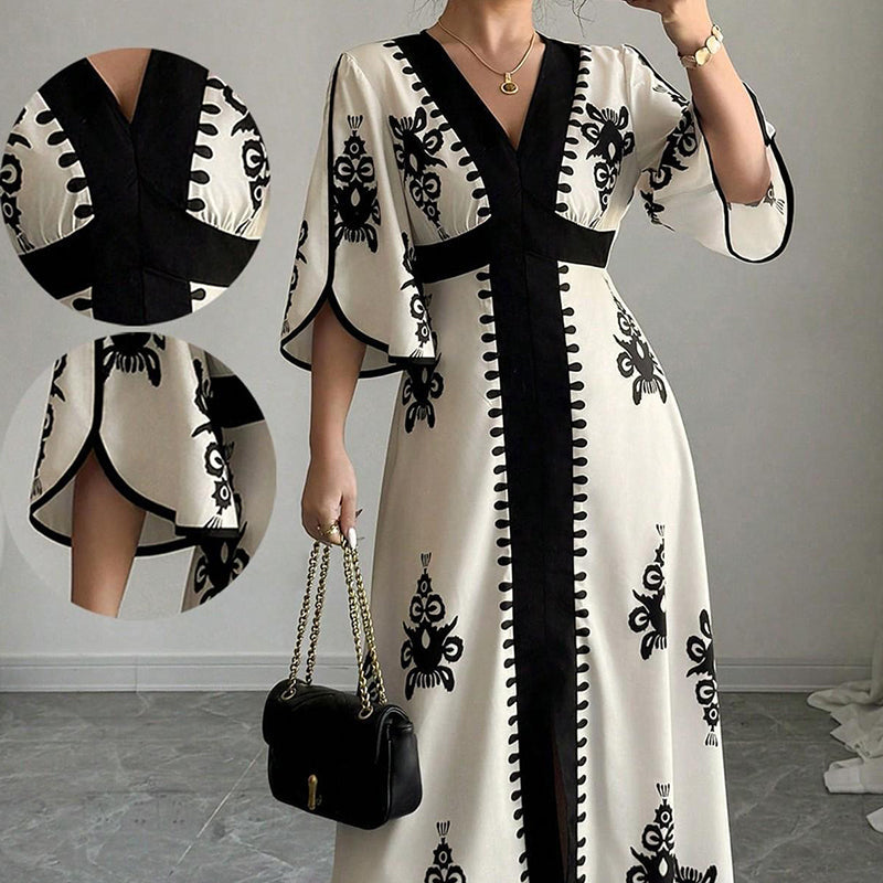 🔥50K+ VERKOCHT HALVE PRIJS💙V-hals maxi jurk etnische print hoge taille S-5XL