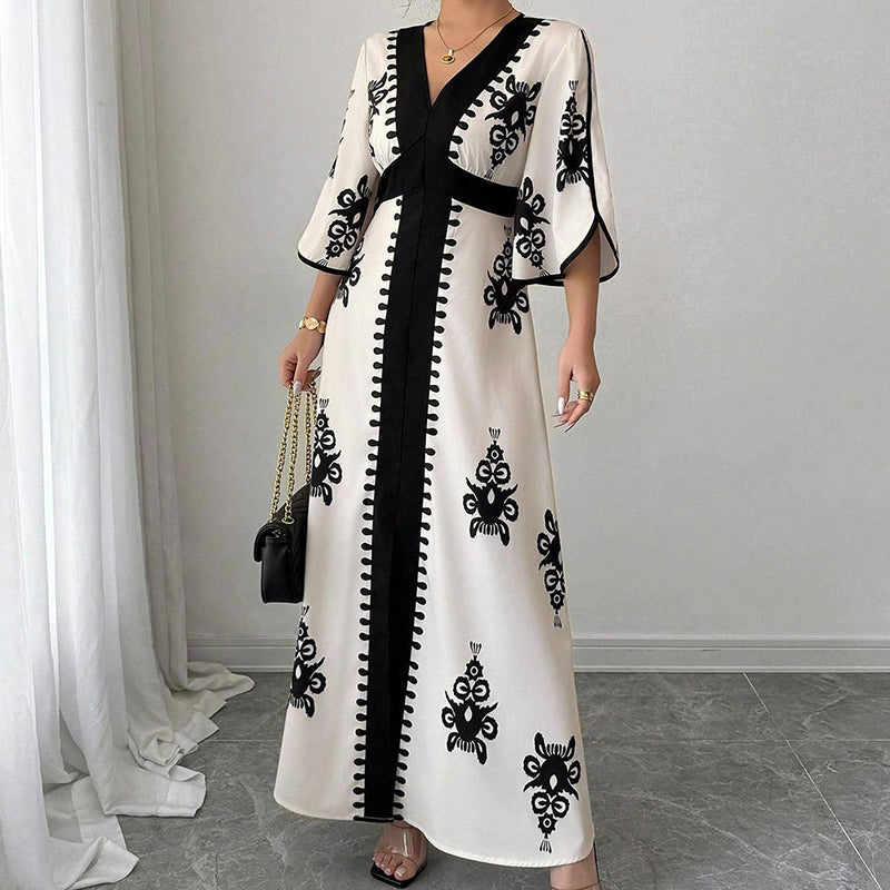 🔥50K+ VERKOCHT HALVE PRIJS💙V-hals maxi jurk etnische print hoge taille S-5XL