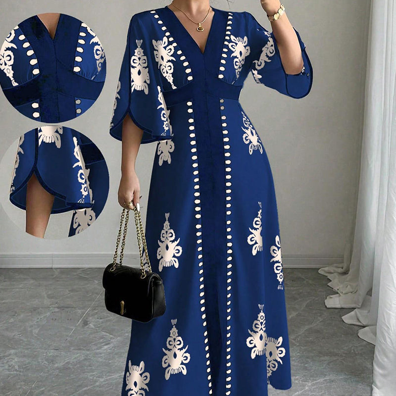 🔥50K+ VERKOCHT HALVE PRIJS💙V-hals maxi jurk etnische print hoge taille S-5XL