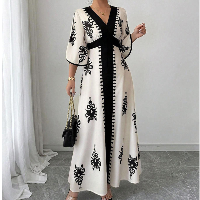 🔥50K+ VERKOCHT HALVE PRIJS💙V-hals maxi jurk etnische print hoge taille S-5XL