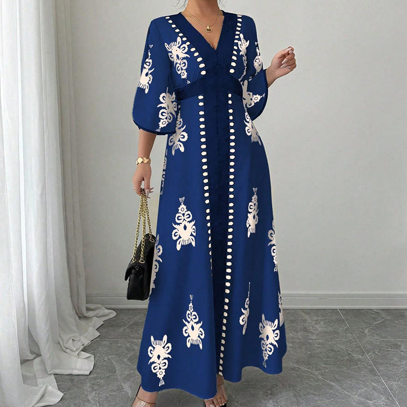 🔥50K+ VERKOCHT HALVE PRIJS💙V-hals maxi jurk etnische print hoge taille S-5XL