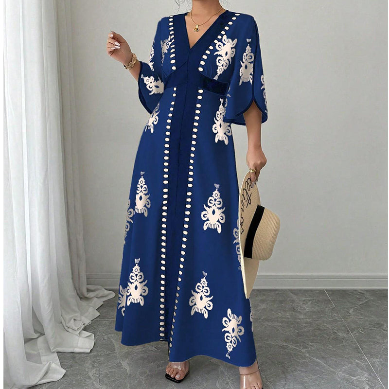 🔥50K+ VERKOCHT HALVE PRIJS💙V-hals maxi jurk etnische print hoge taille S-5XL