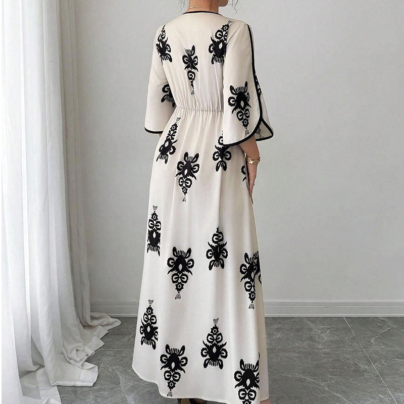 🔥50K+ VERKOCHT HALVE PRIJS💙V-hals maxi jurk etnische print hoge taille S-5XL