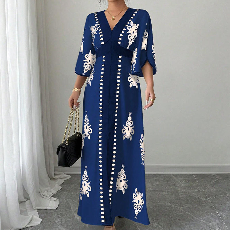 🔥50K+ VERKOCHT HALVE PRIJS💙V-hals maxi jurk etnische print hoge taille S-5XL