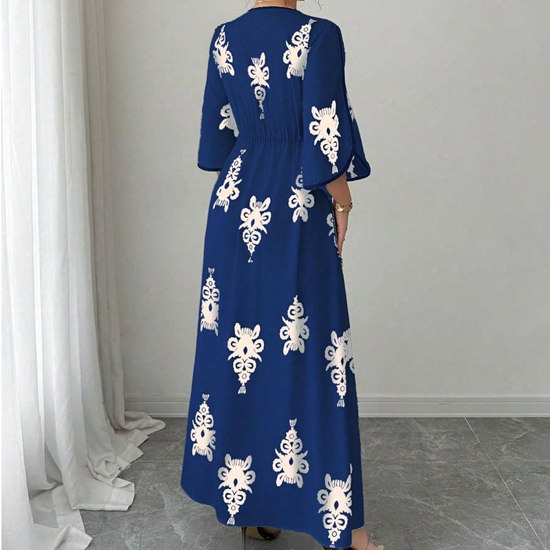 🔥50K+ VERKOCHT HALVE PRIJS💙V-hals maxi jurk etnische print hoge taille S-5XL
