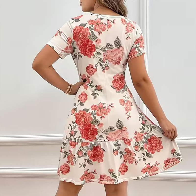 Dames Elegante Bloemenprint Jurk met Ruches Zoom