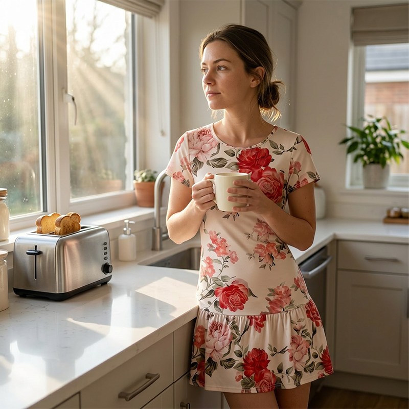 Dames Elegante Bloemenprint Jurk met Ruches Zoom