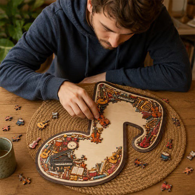 Houten puzzel met muzieknoten