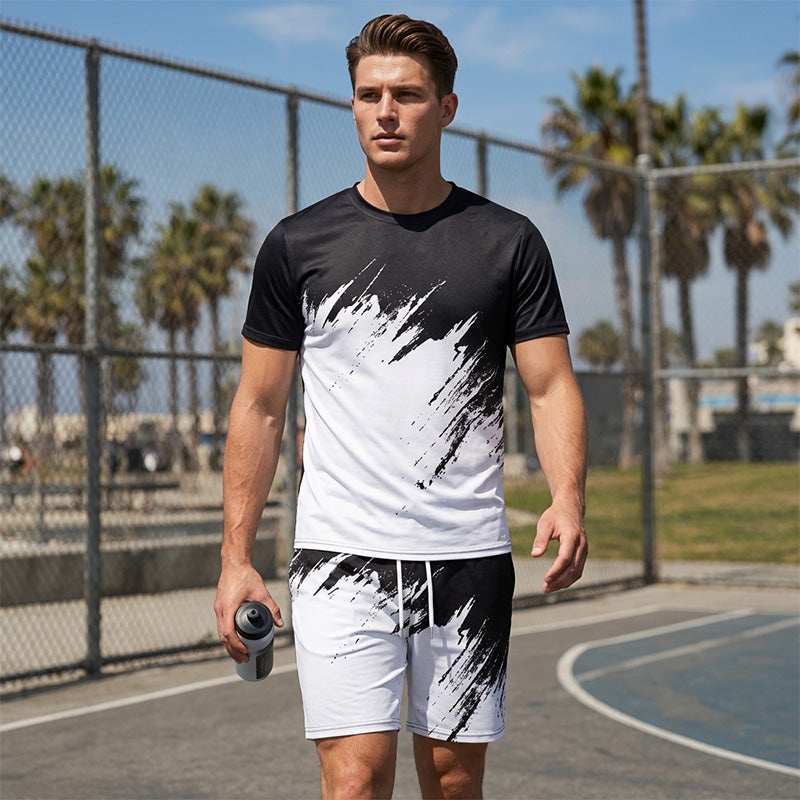 👕NU 50% KORTING! 💥 Heren Zomer Dynamische Print Casual Set – 3D Penseelstreek, Ultrazacht, Ergonomische Pasvorm ✨