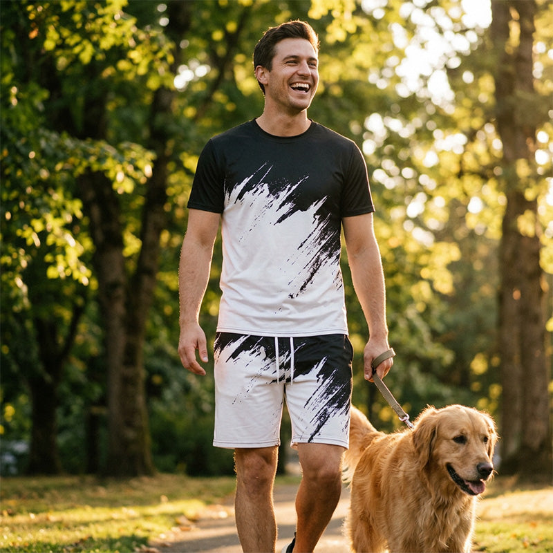 👕NU 50% KORTING! 💥 Heren Zomer Dynamische Print Casual Set – 3D Penseelstreek, Ultrazacht, Ergonomische Pasvorm ✨
