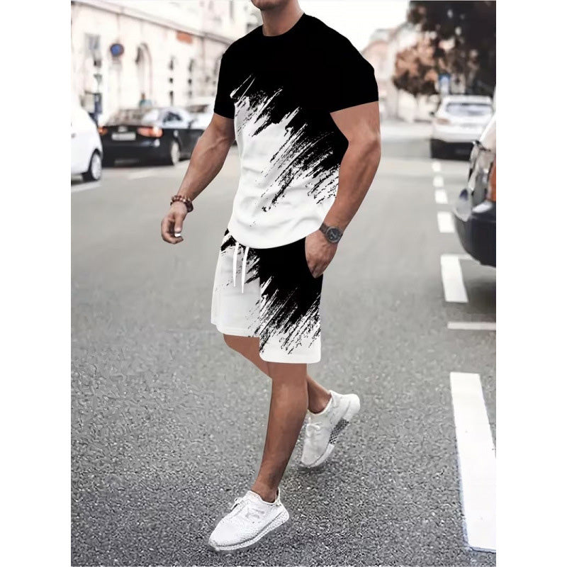 👕NU 50% KORTING! 💥 Heren Zomer Dynamische Print Casual Set – 3D Penseelstreek, Ultrazacht, Ergonomische Pasvorm ✨