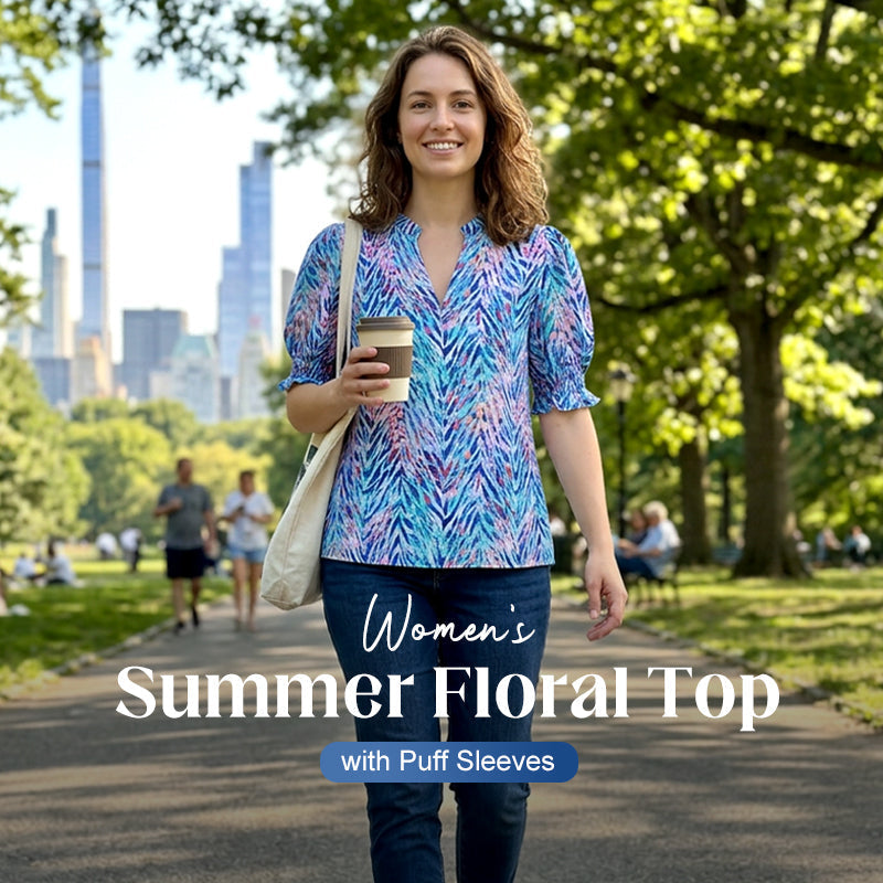 Dames zomerse top met bloemenprint en pofmouwen