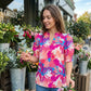 Dames zomerse top met bloemenprint en pofmouwen