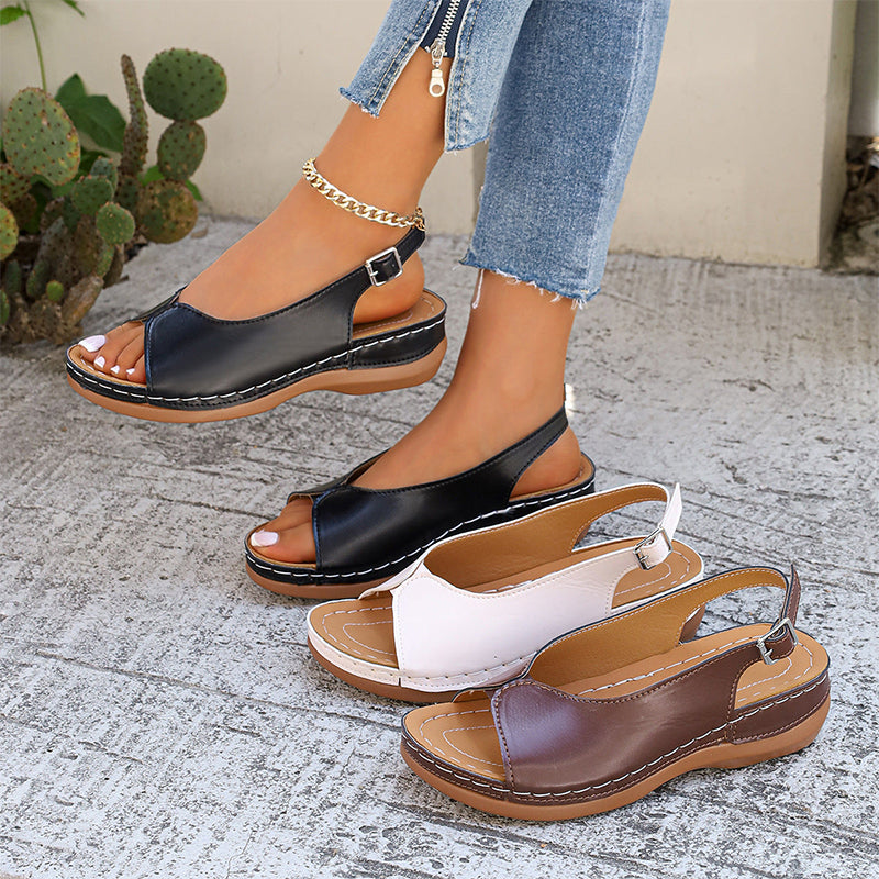 Dames Vintage Peep-Toe Comfort Sandalen
