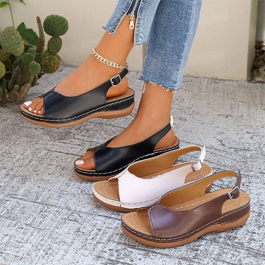 Dames Vintage Peep-Toe Comfort Sandalen