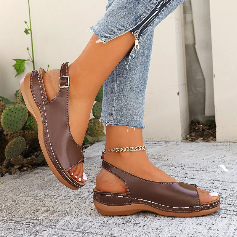 Dames Vintage Peep-Toe Comfort Sandalen